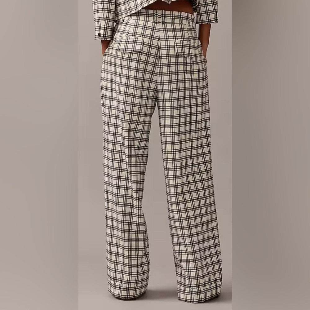 NWT JCrew Collection wide-leg essential pant in plaid Italian city wool blend - Picture 1 of 9